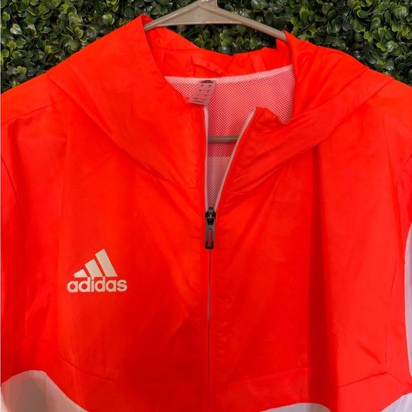 adidas Bright Orange and White Hooded Track Jacket - Picture 2 of 5